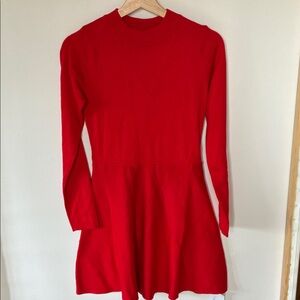 Red Mock Neck Long Sleeve Dress